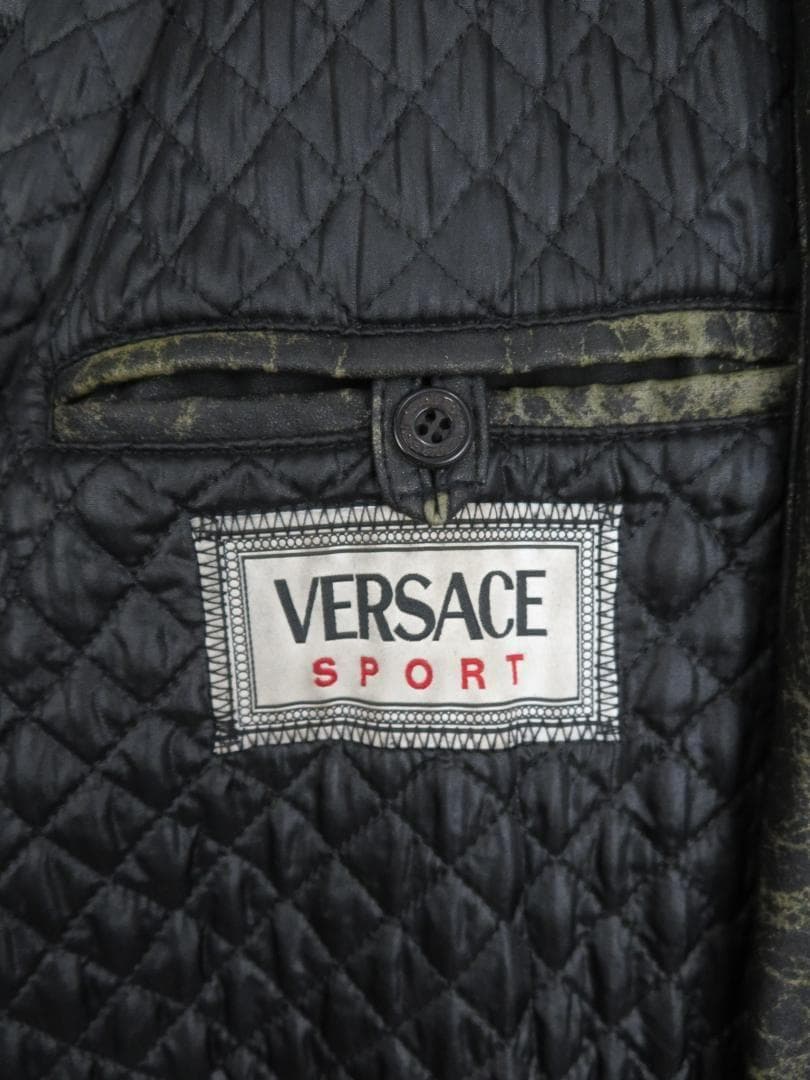 80s ヴェルサーチ イタリア製 ニット切り替え フェイクレザー ロングコート