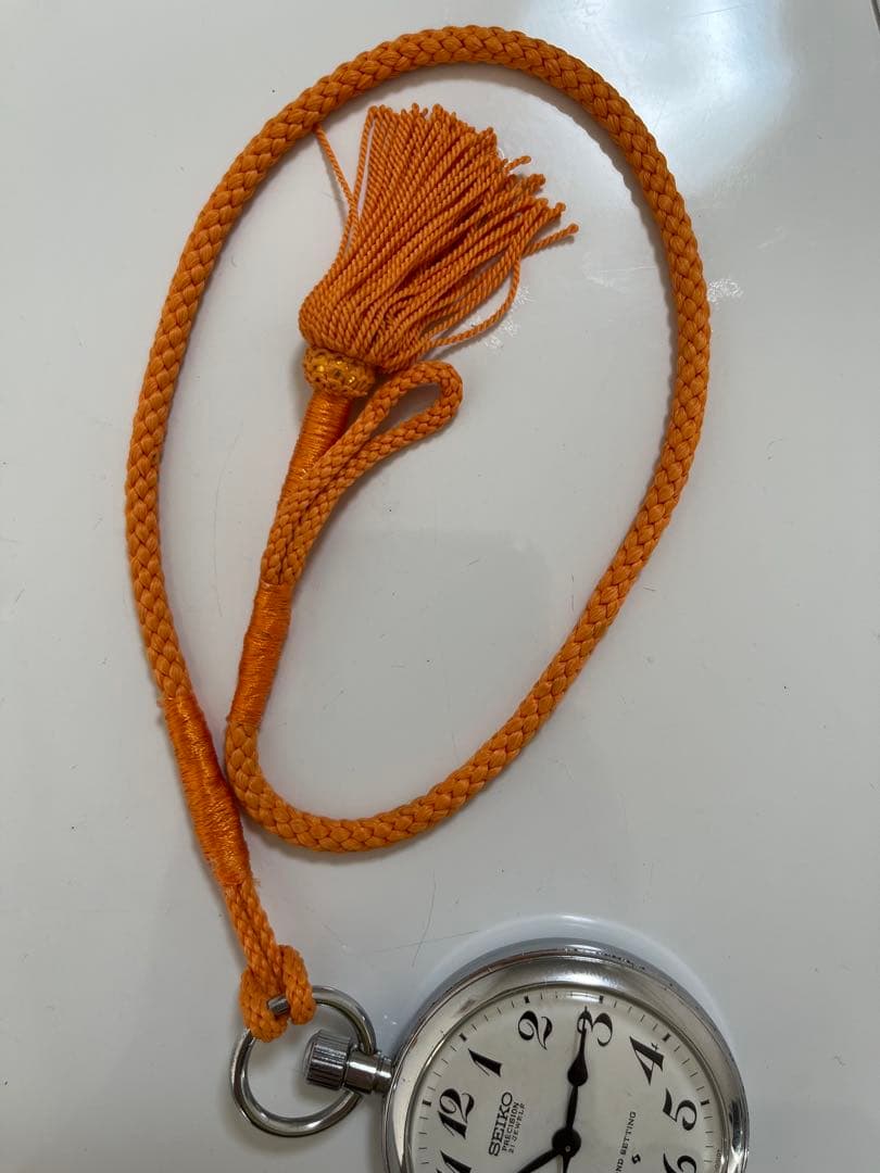 セイコー　鉄道懐中時計　機械式手巻き　3針61系　精度良好　朱色 下げ組紐 付き