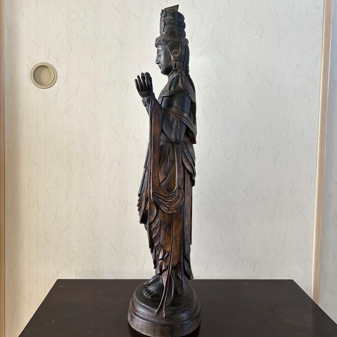 【骨董品】　大型　聖観音菩薩像　62センチ　木彫り　仏像