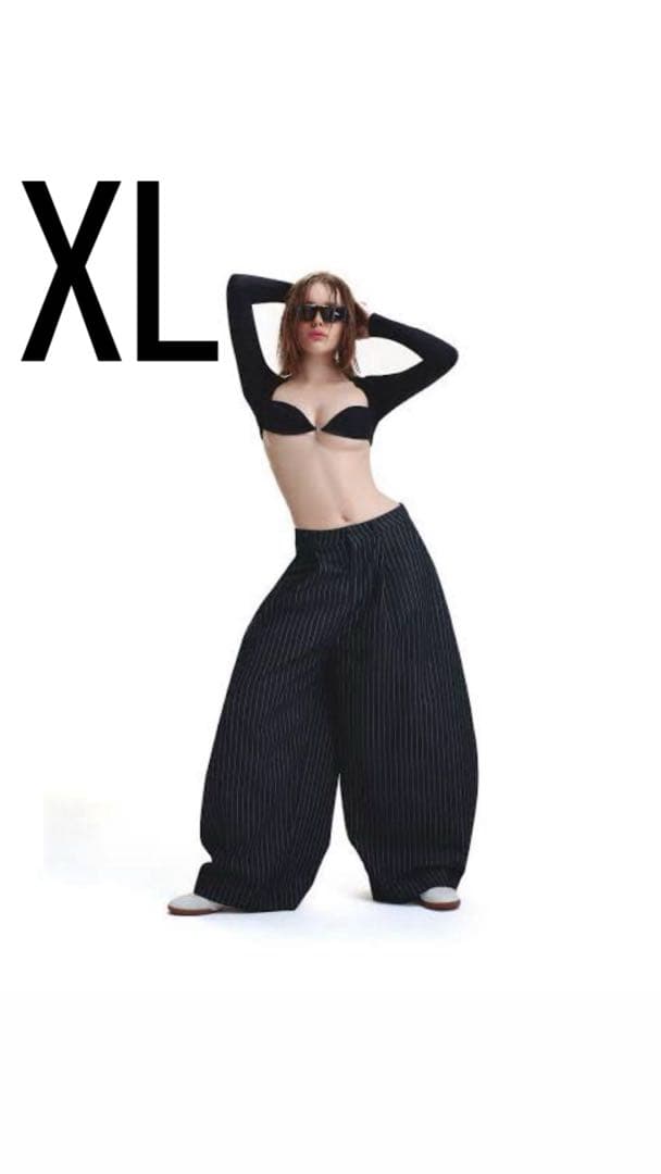 XLサイズ PUSH ワイドとネイビーパンツ ブラック ストライプ デニム