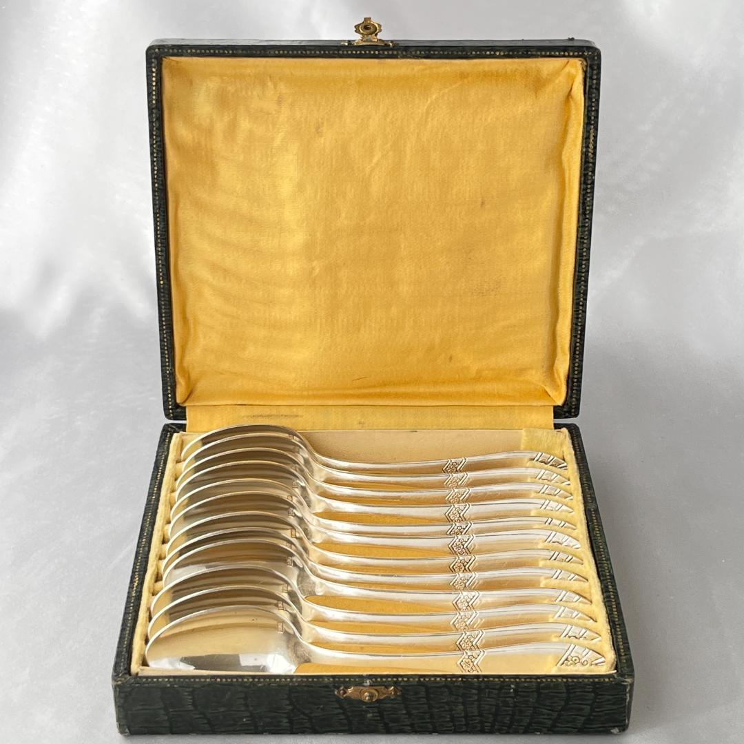 【仏蘭西】 アールデコ コーヒースプーン 12本 14.5cm ケース