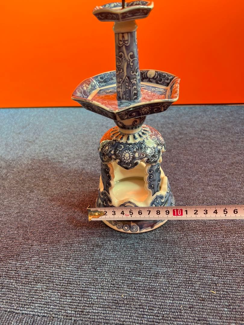 811 中国　大明萬暦年製　瑞雲翔鶴図 燭台 蝋燭台 舞鶴花文燭台