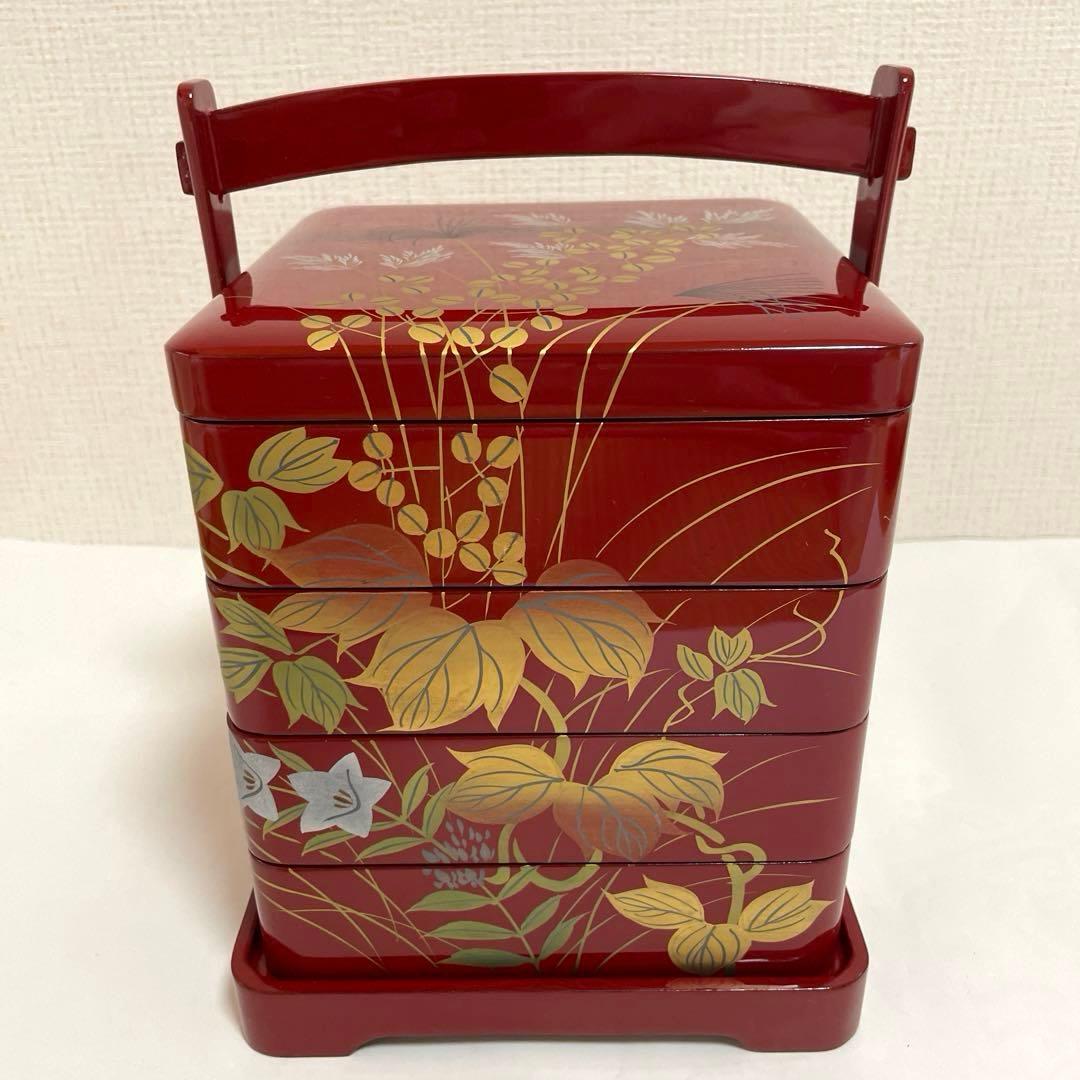 新品未使用 川連漆器 四段重箱 とおかもちセット16.6cm角 美品