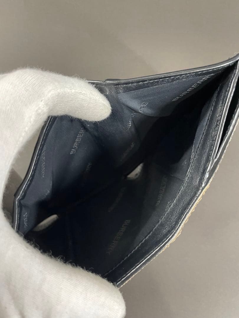 Burberry ギンガムチェック 三つ折り財布 ブラック/ベージュ
