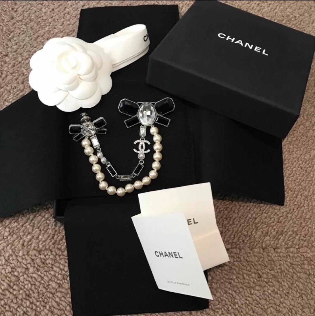 新品未使用 シャネル リボン ビジュー パール ブローチ 豪華