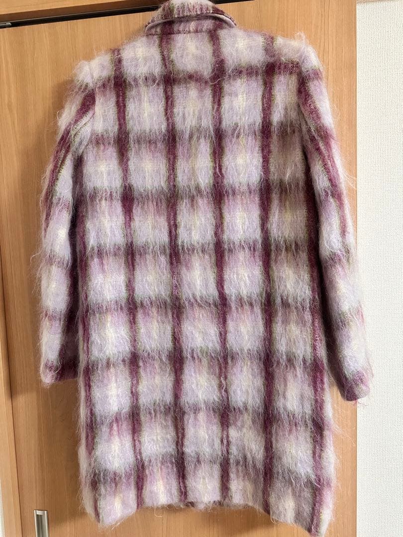 kate spade パープル系チェック柄 モヘア　シャギーコート
