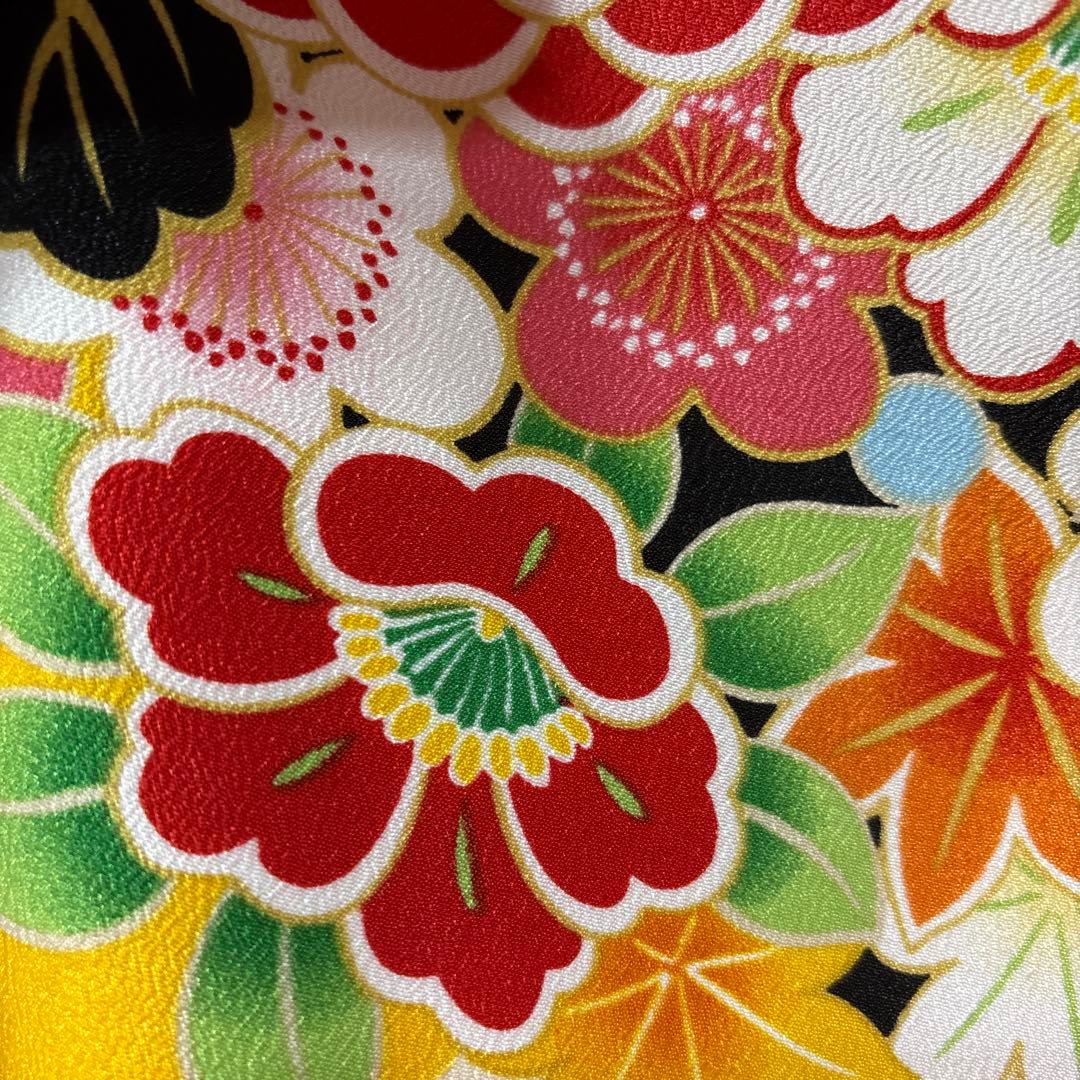 七五三　着物セット　7歳　緑色　黄色　大輪柄　華やか　ポップ