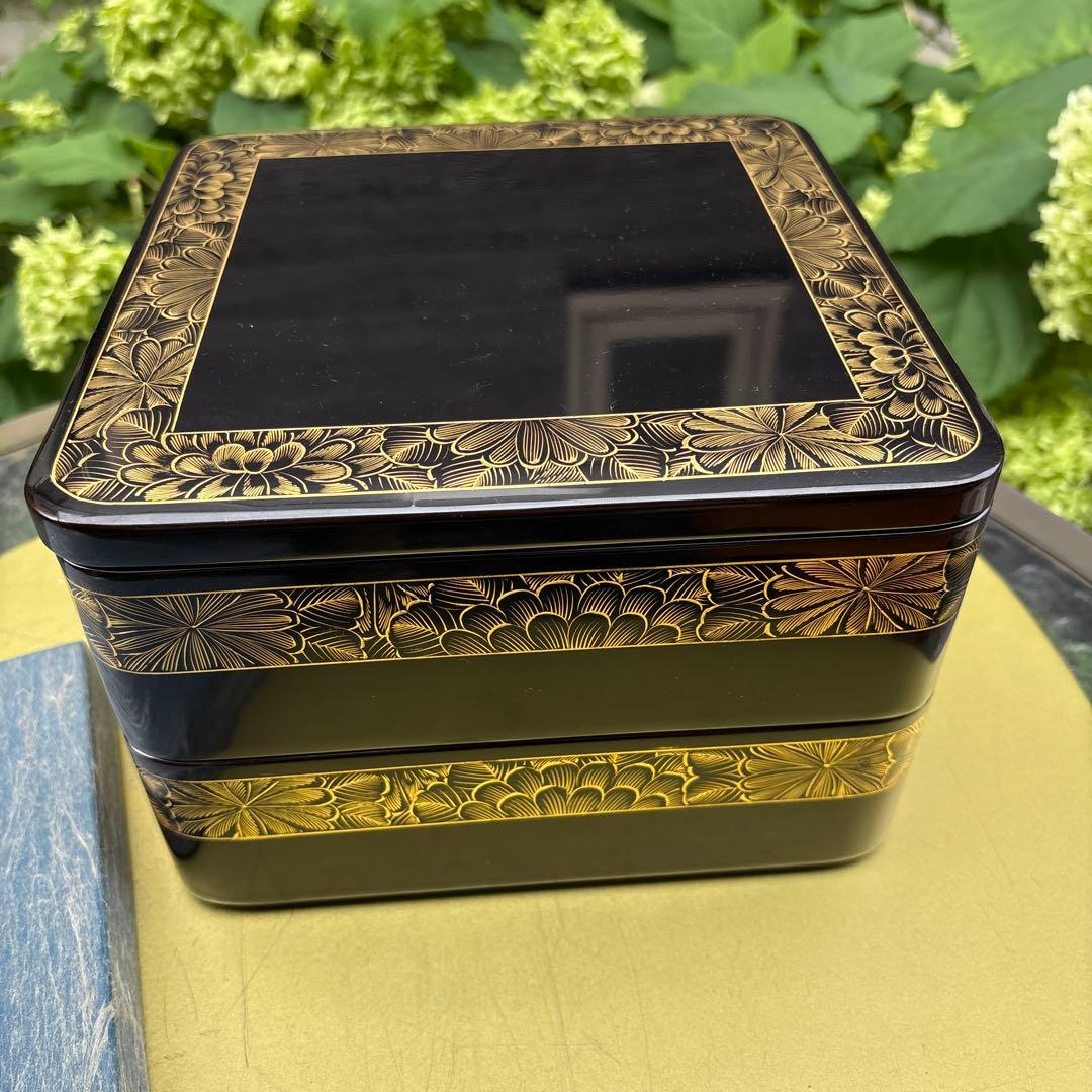 輪島塗・菊・沈金・二段重