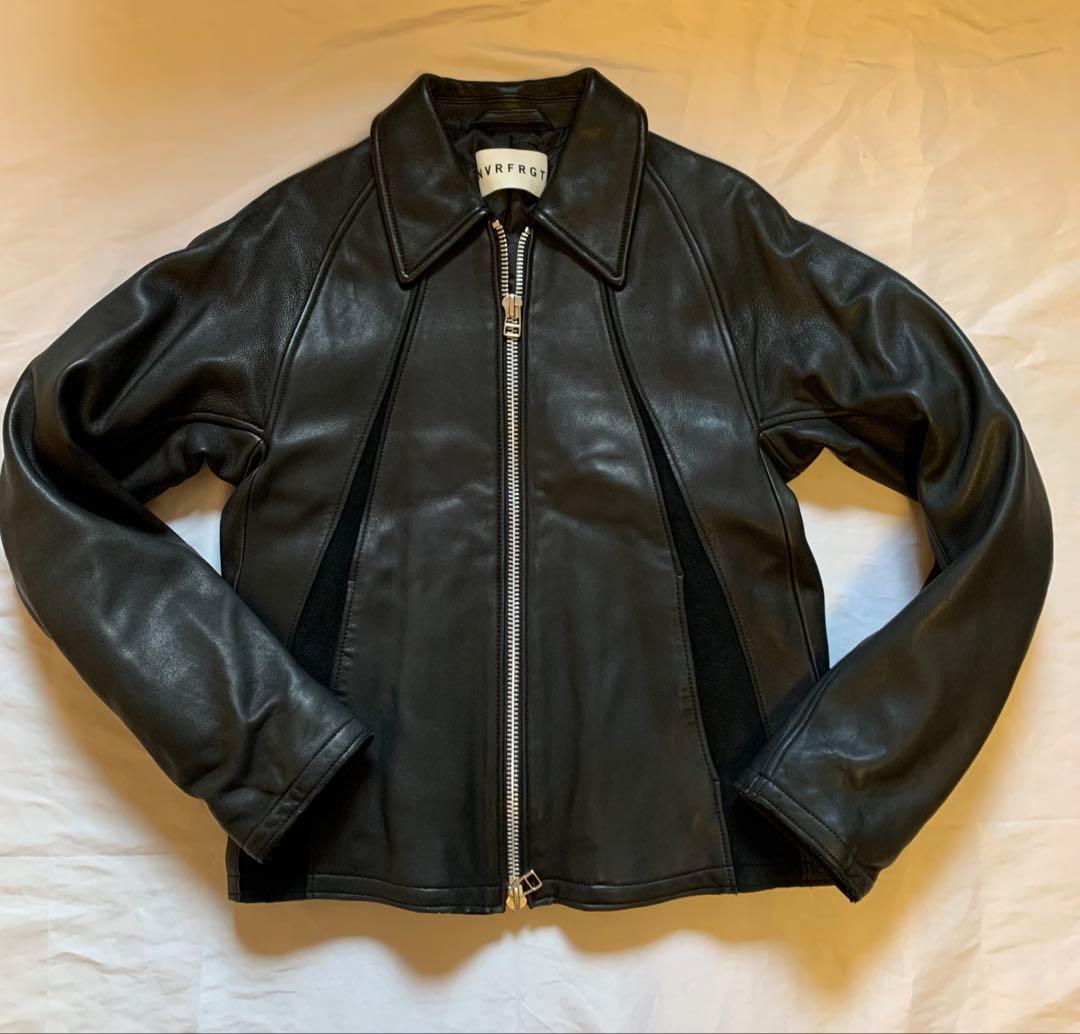 【NVRFRGT】Leather Paneled Zip Up Jacket新品