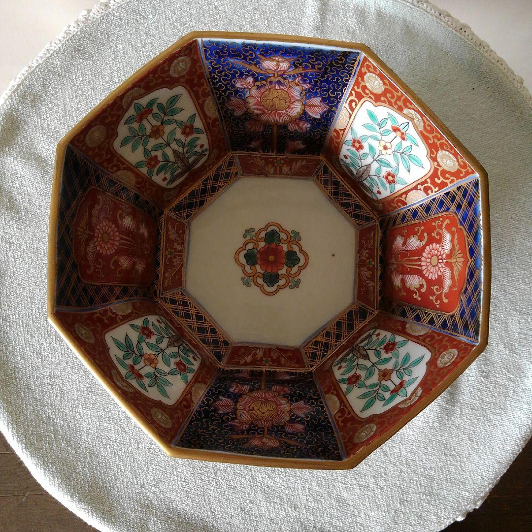 古伊万里　染錦草花　鉢