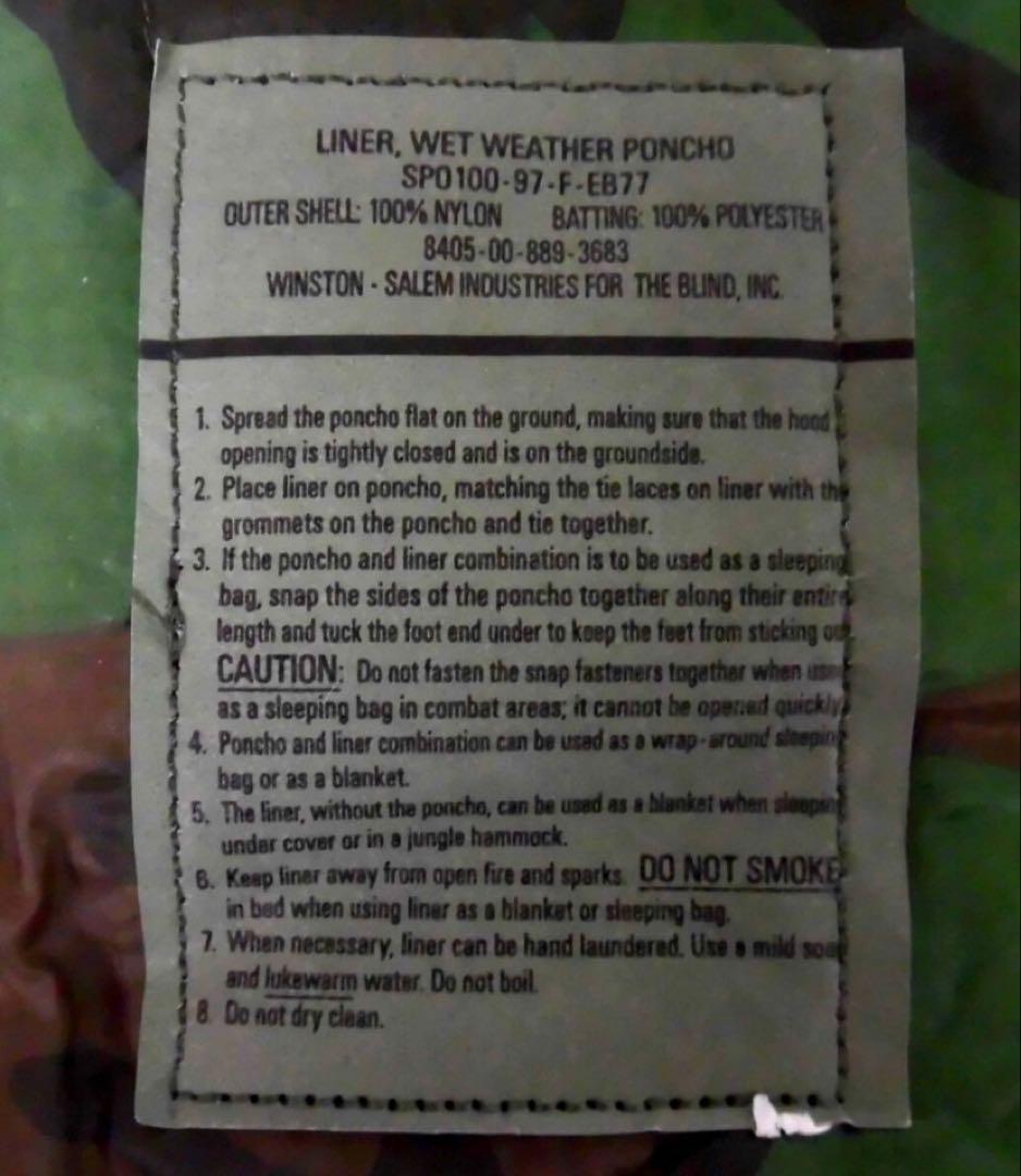 米軍実物 90’s デッドストック LINER WET WEATHER