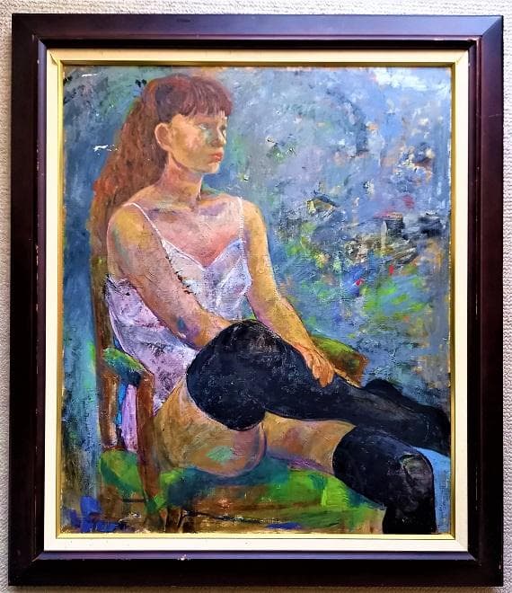 作者不詳　氏原？　「女性像」　技巧的に実力がある油彩画　　F２０号