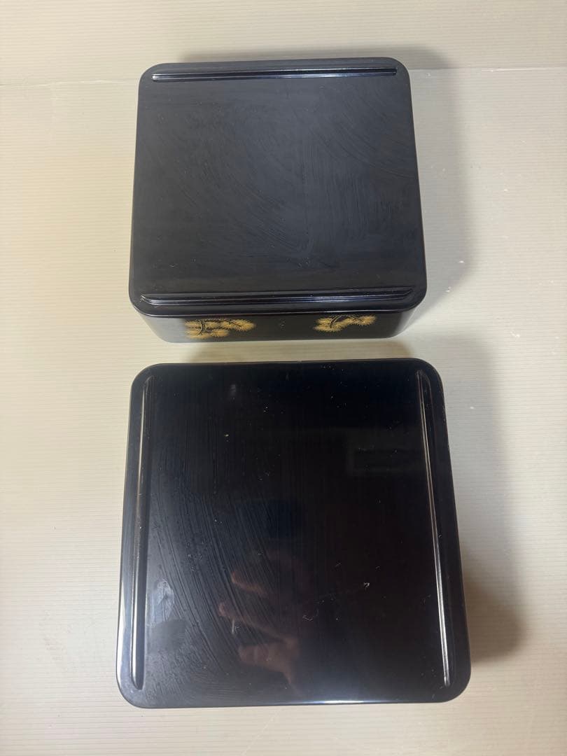 2445 輪島塗　金蒔絵　松鶴文　二重箱