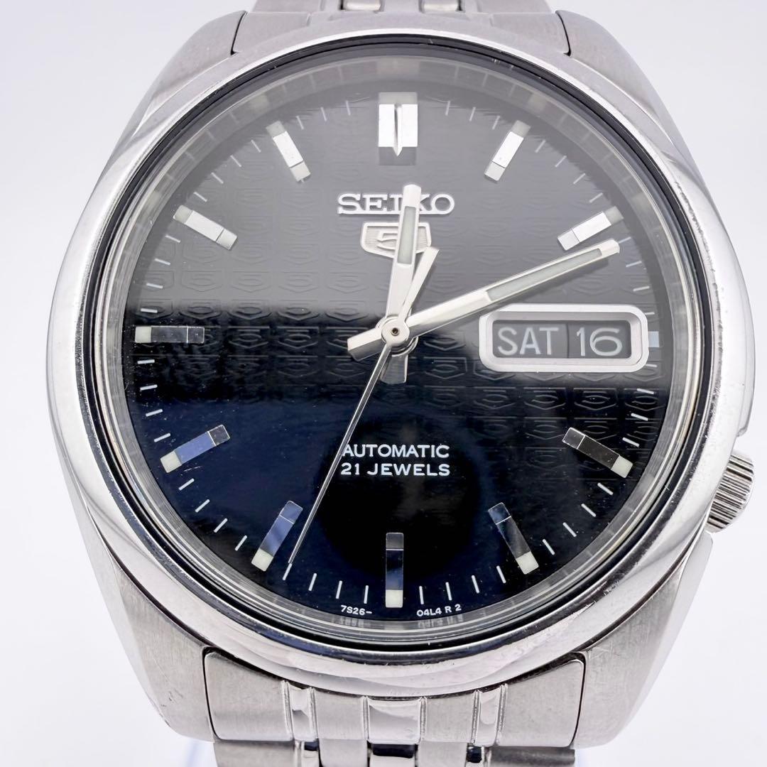 状態良好品 セイコー5 7S26-01V0 ブラック メンズ 自動巻き腕時計