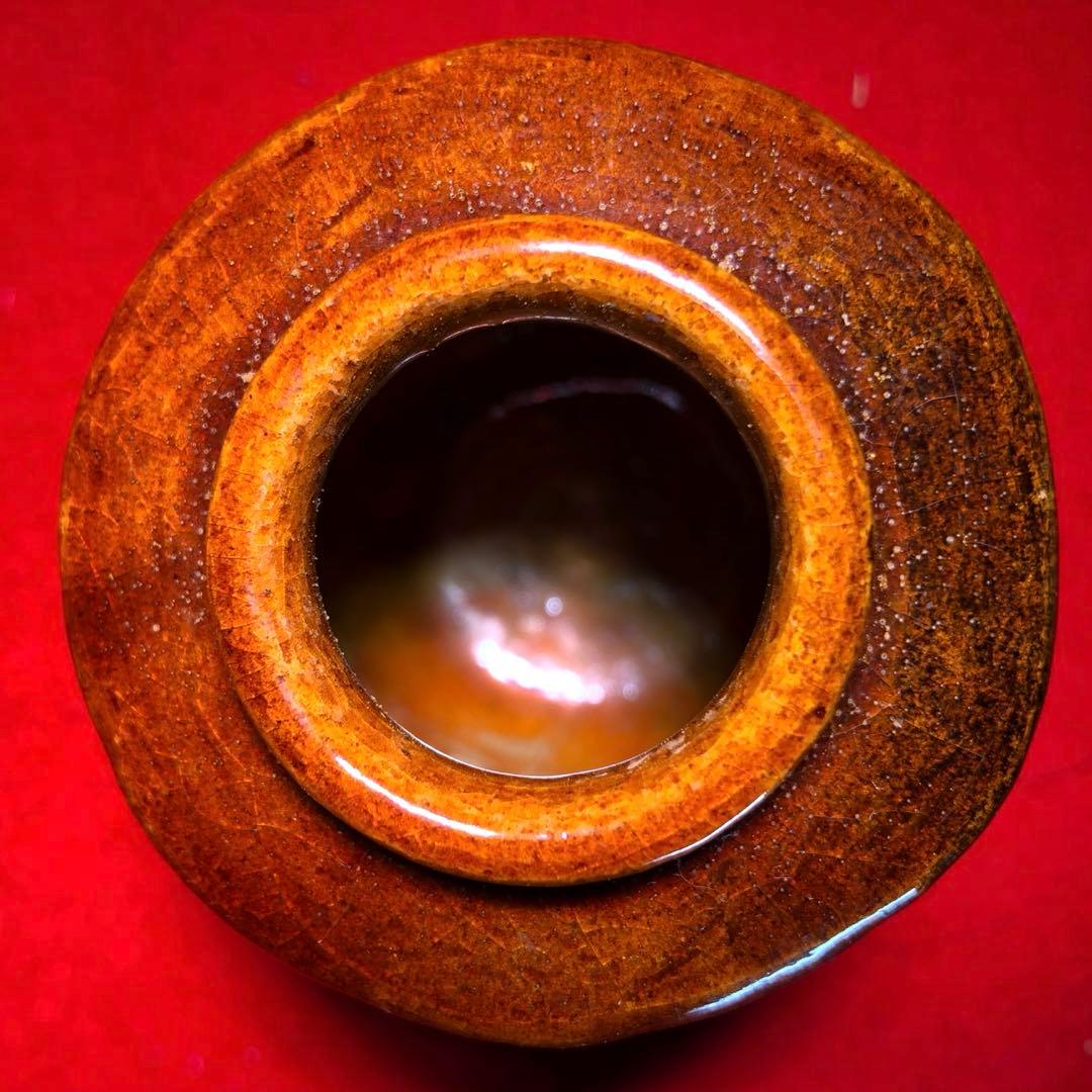 【茶道具】吉村楽入作　飴釉茶入