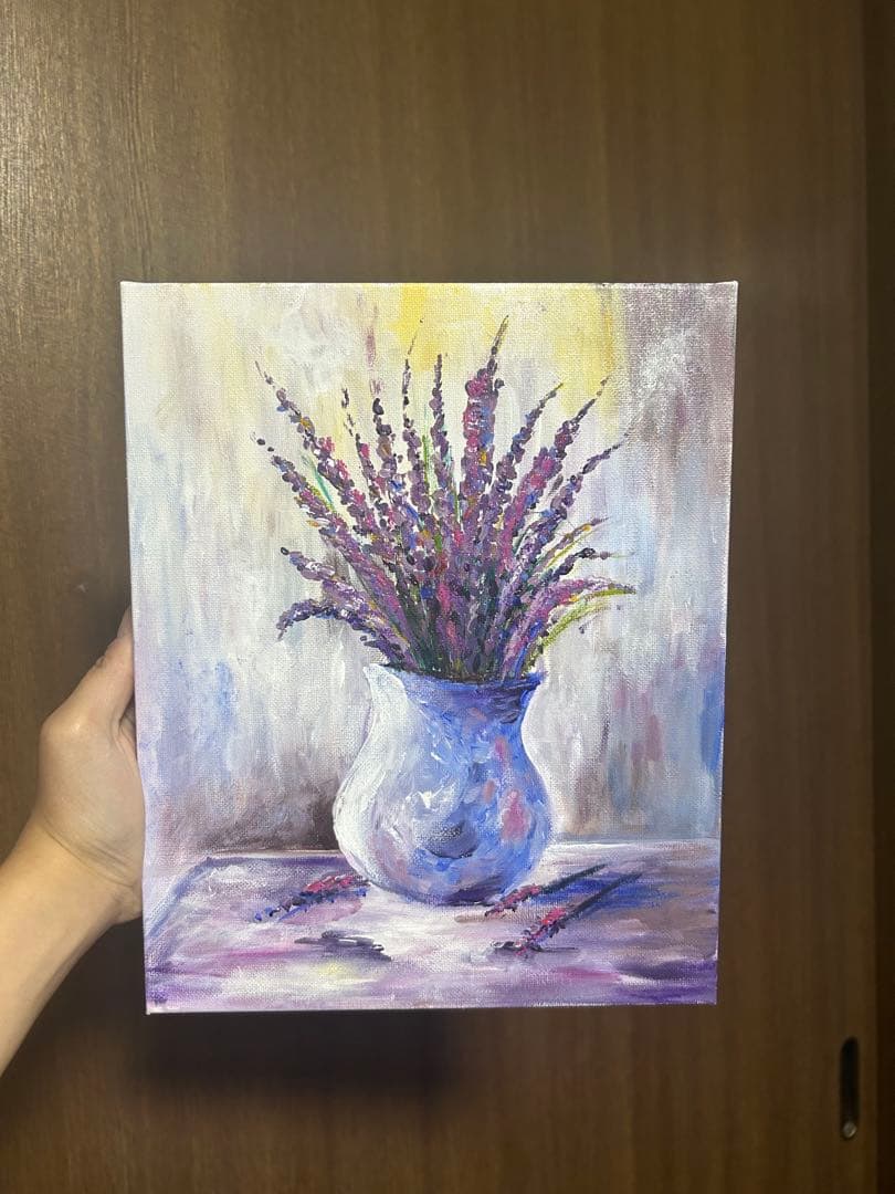 ラベンダーの花瓶 油絵 F3