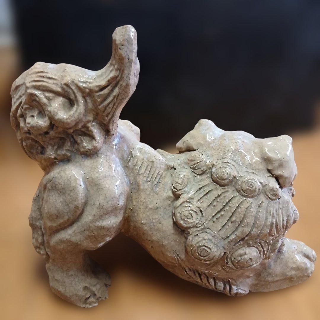 萩焼　獅子像 ベージュ 約30cm