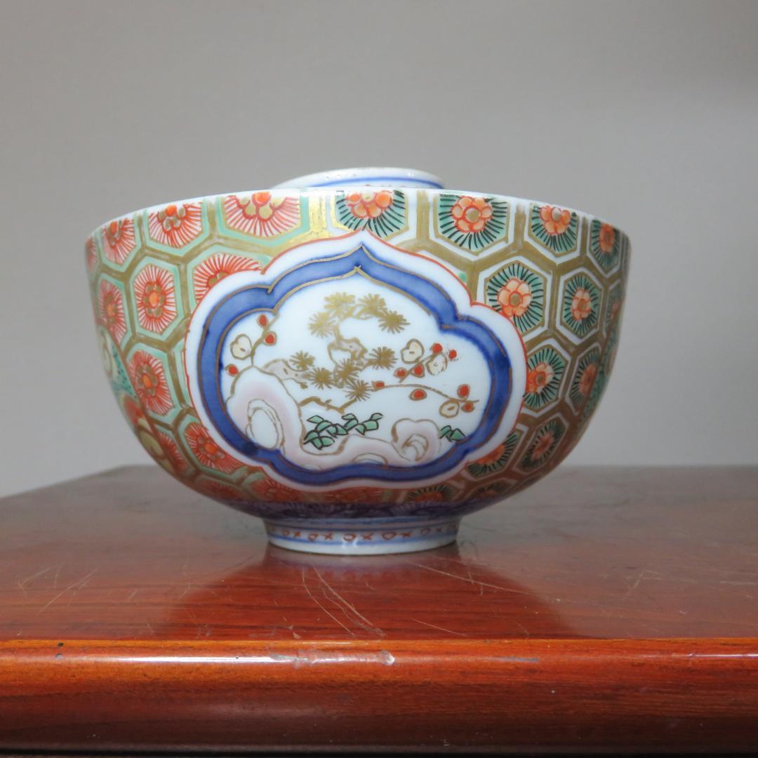 蓋物 ペア 色絵付 錦蒸し茶碗 金彩 古伊万里 蔵出し 初荷