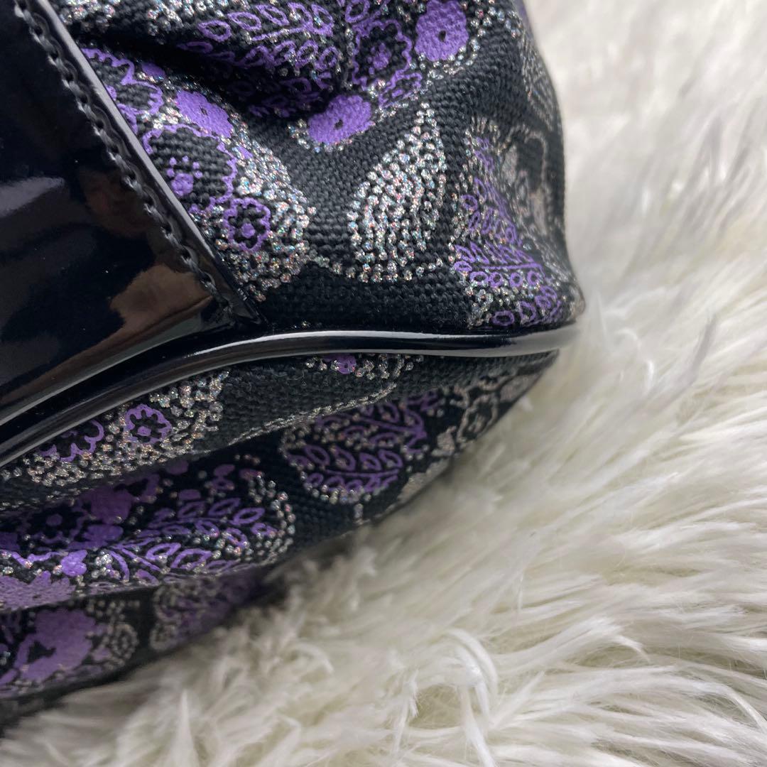 美品 ANNA SUI アナスイ ハンドバッグ がま口 花柄 紫 黒 保存袋付