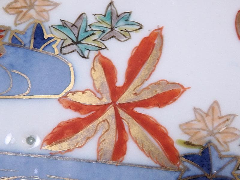 古伊万里　金襴手　竜田川に紅葉の図　５寸皿　C105AS-CZb