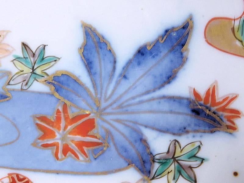 古伊万里　金襴手　竜田川に紅葉の図　５寸皿　C105AS-CZb