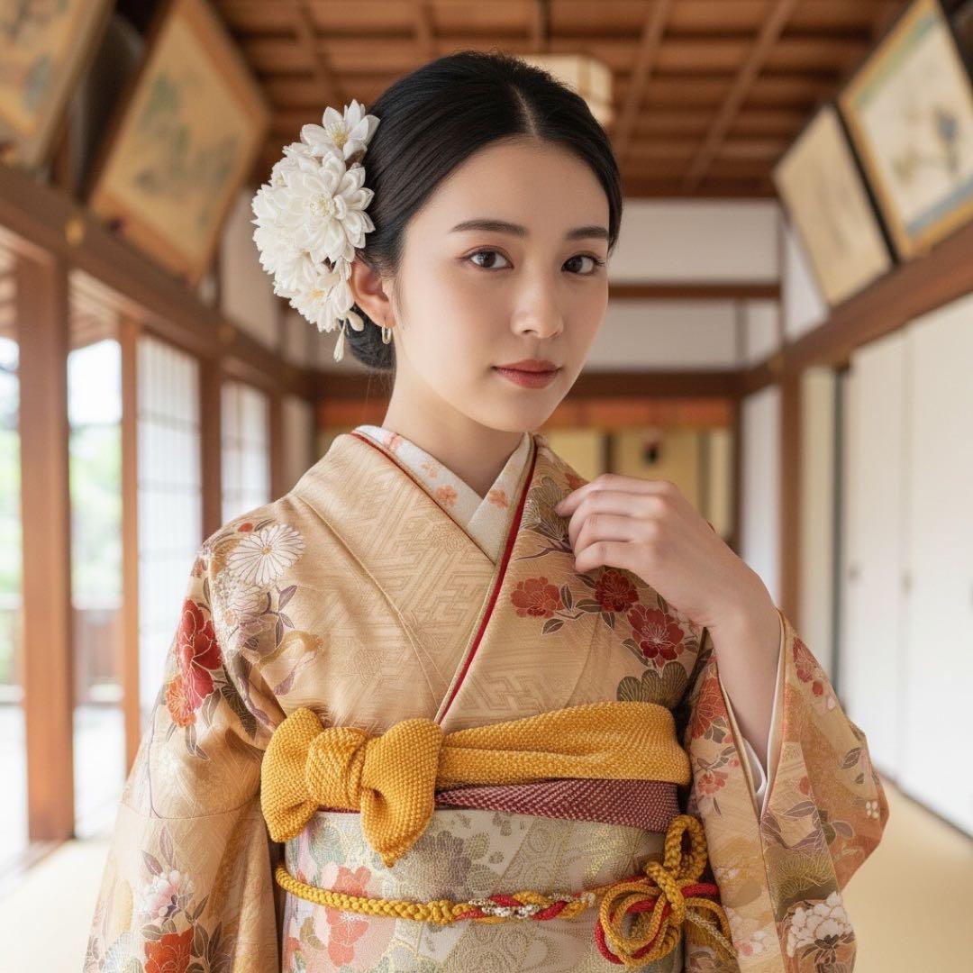 逸品 振袖8点フルセット 谷崎潤一郎の世界・落款あり　古典　金駒刺繍 成人式