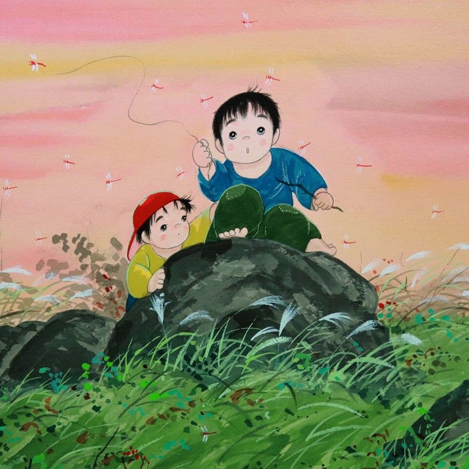 開田風堂「とんぼ取り」 100部限定 シルクスクリーン アートコム証明書