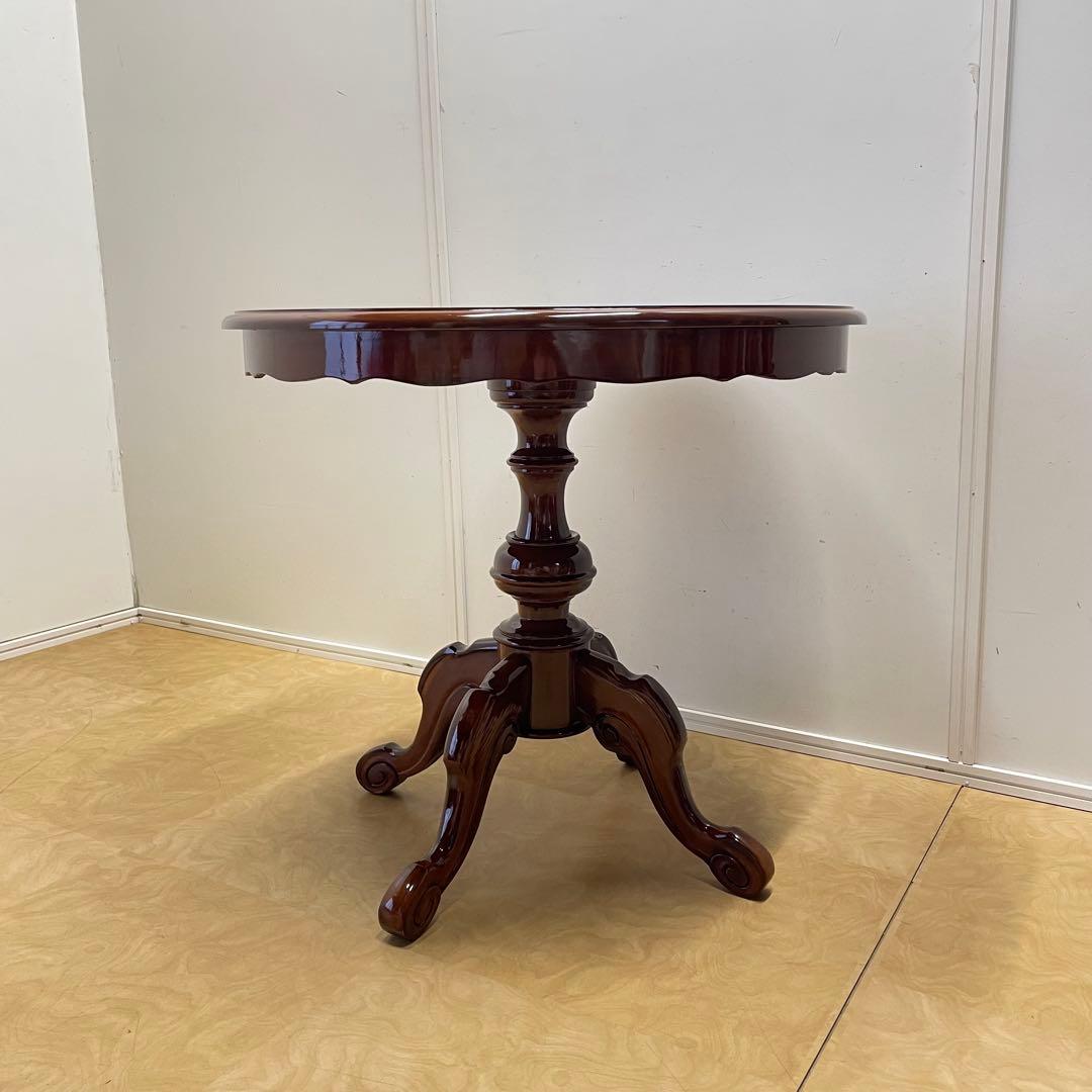 イタリア 丸テーブル 猫脚 象嵌 彫刻 ダイニングテーブル 円形 アンティーク