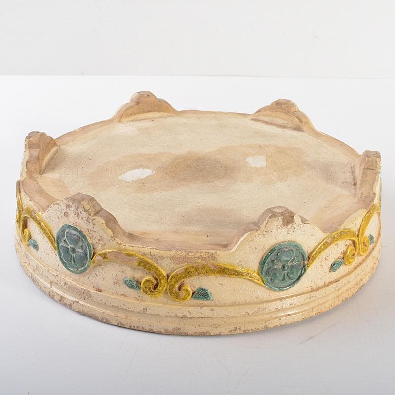 讃岐源内焼　三彩　陽刻唐草文　水盤　直径約32cm　V　R6773