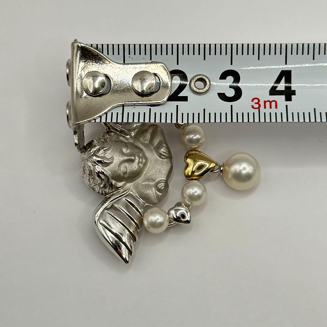 【美品】ブローチ トップK18 SILVER コンビ エンジェル 本真珠