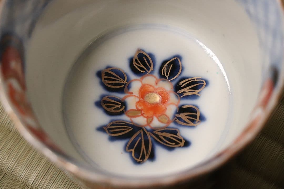 【CM57】古伊万里 色絵 小鉢 向付 五客 蕎麦猪口 草花 青海波 丸文 錦手