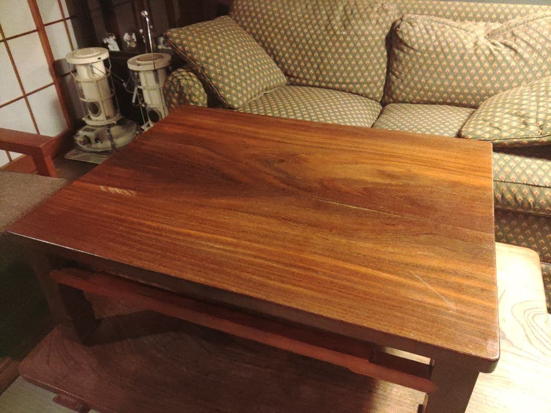 希少　机　テーブル　文机　無垢　座卓　 彫刻　レトロ　アンティーク　ヴィンテージ