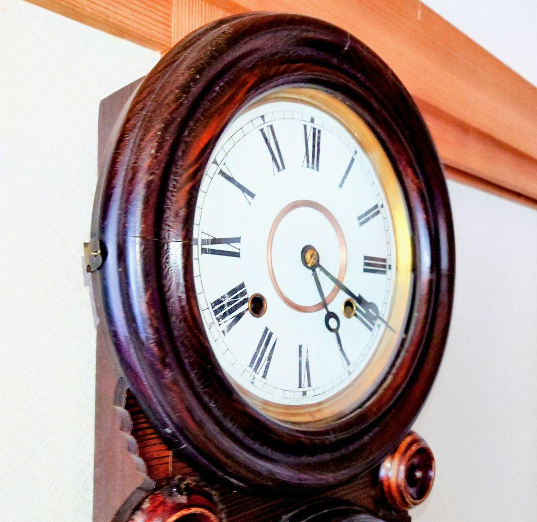 〈完動・美品〉北出時計製造所　 八吋張り四ツ丸達磨型ゼンマイ振り子掛け時計