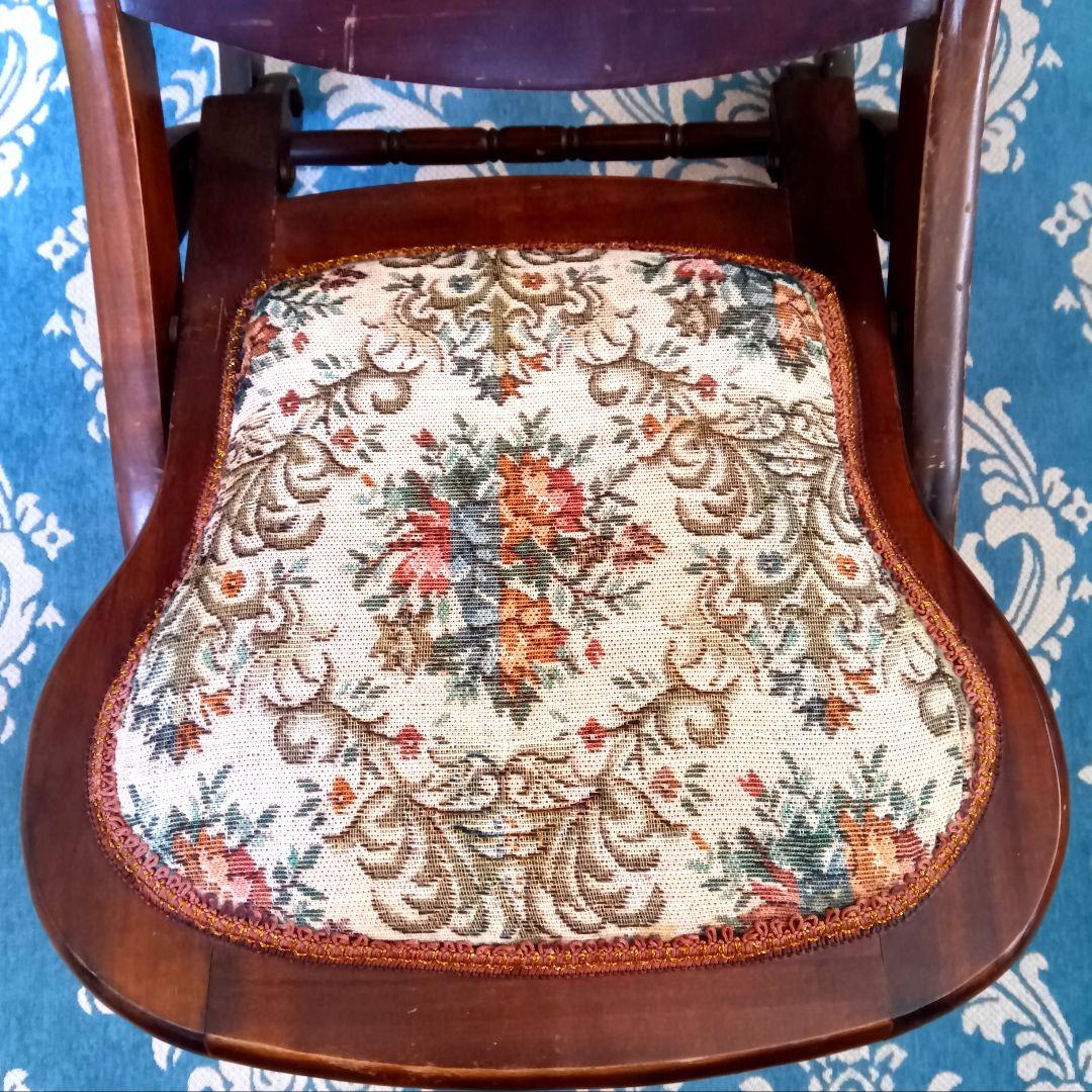 折り畳み式 ロッキングチェア◆ゴブラン織り✱アンティーク