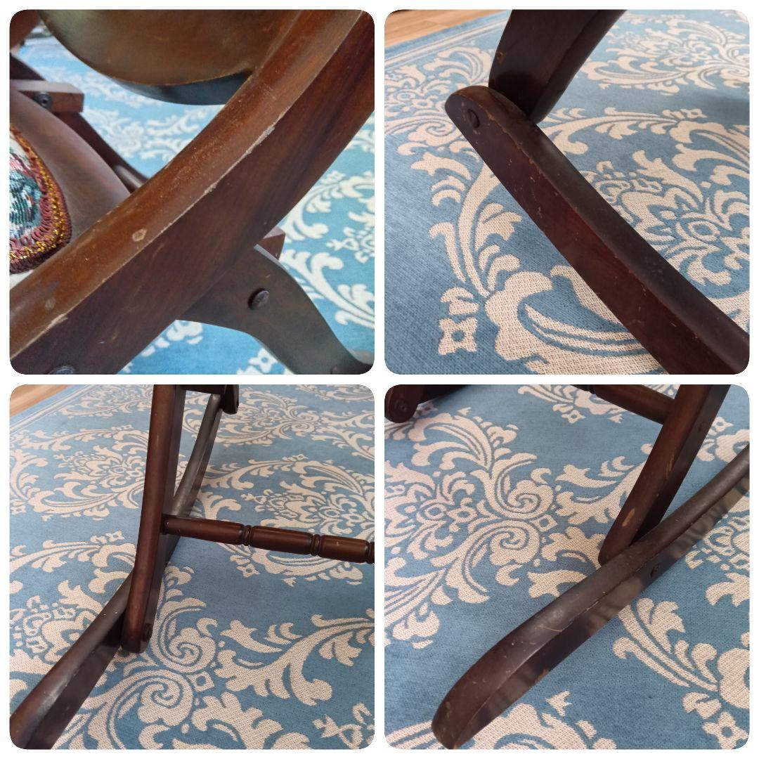 折り畳み式 ロッキングチェア◆ゴブラン織り✱アンティーク