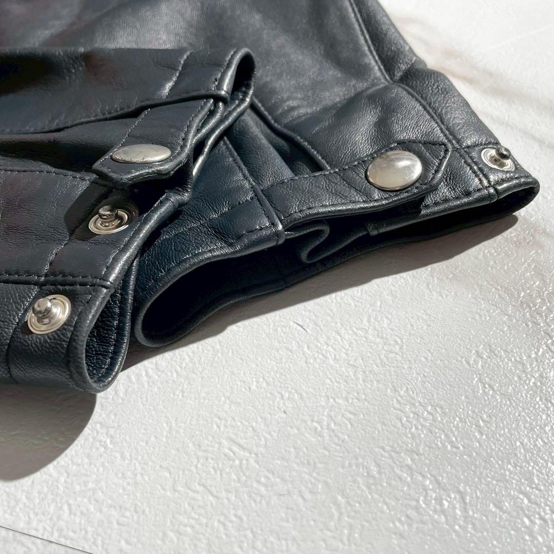 【美品】チンクワンタ レザージャケット 羊革 ネイビー ストライプ シングル