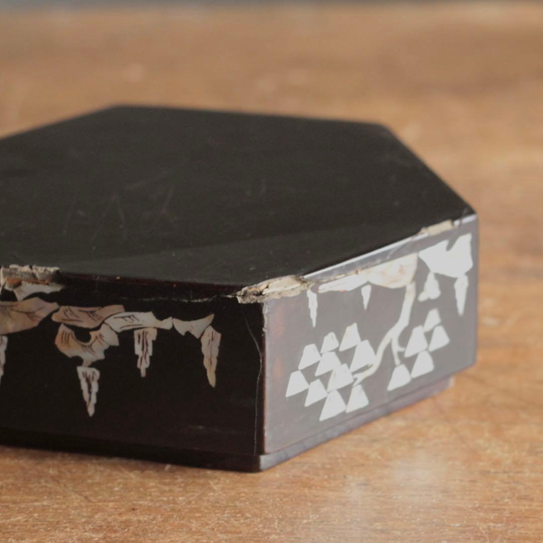 李朝 螺鈿 六角 蓋物 朝鮮美術 古美術 古道具 アンティーク