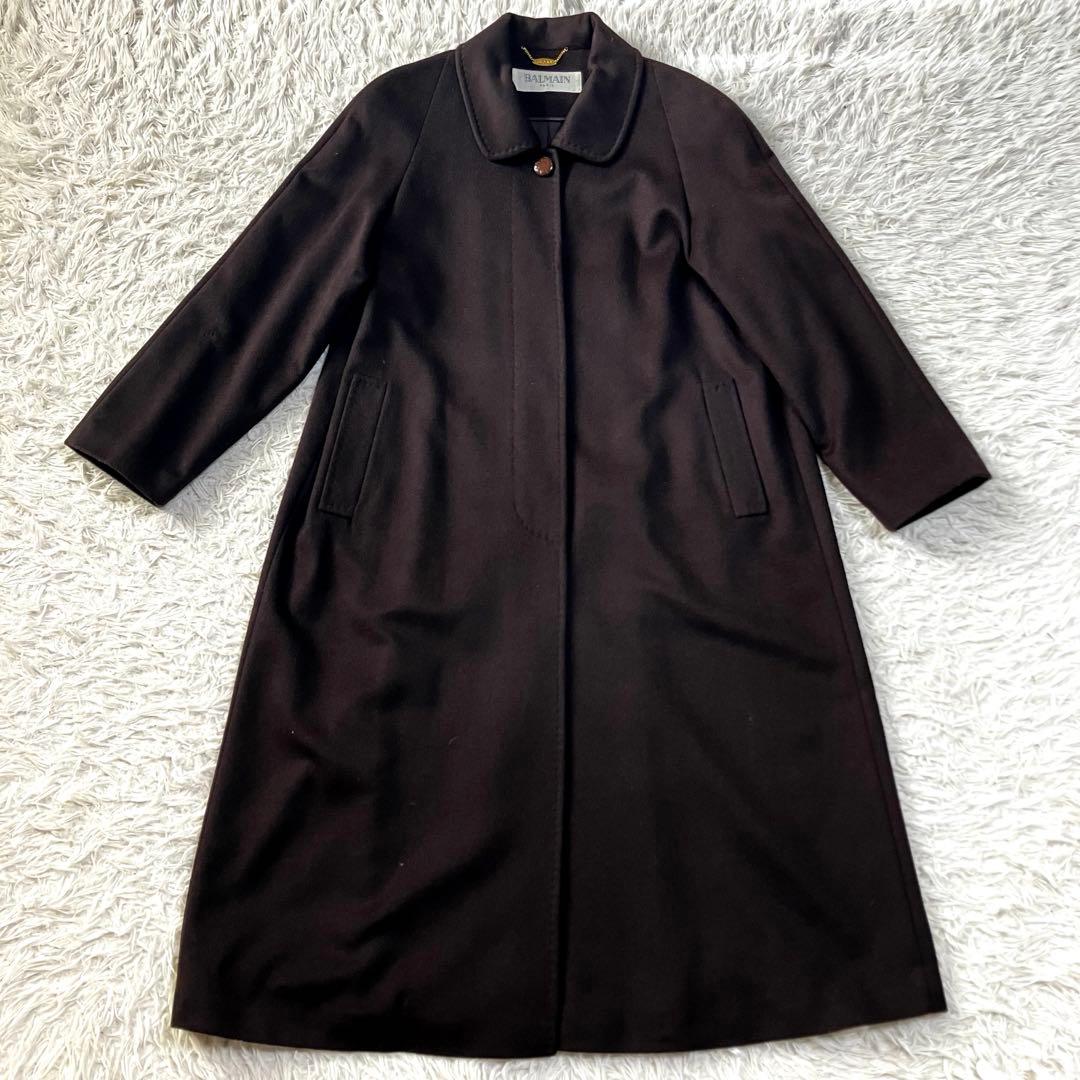 ✨極美品✨BALMAIN カシミヤ混×シルク チェスターコート ロング ブラウン