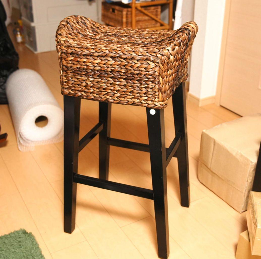 【美品】スツール カウンターチェア アジアン家具 ラタン 昭和レトロ