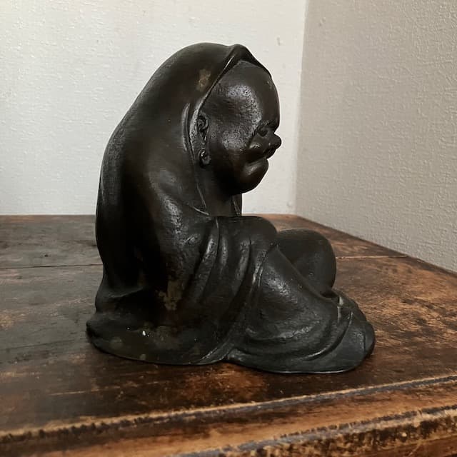 希少 ブロンズ製 達磨 古銅 個性的 時代物 骨董 アンティーク 達磨大師