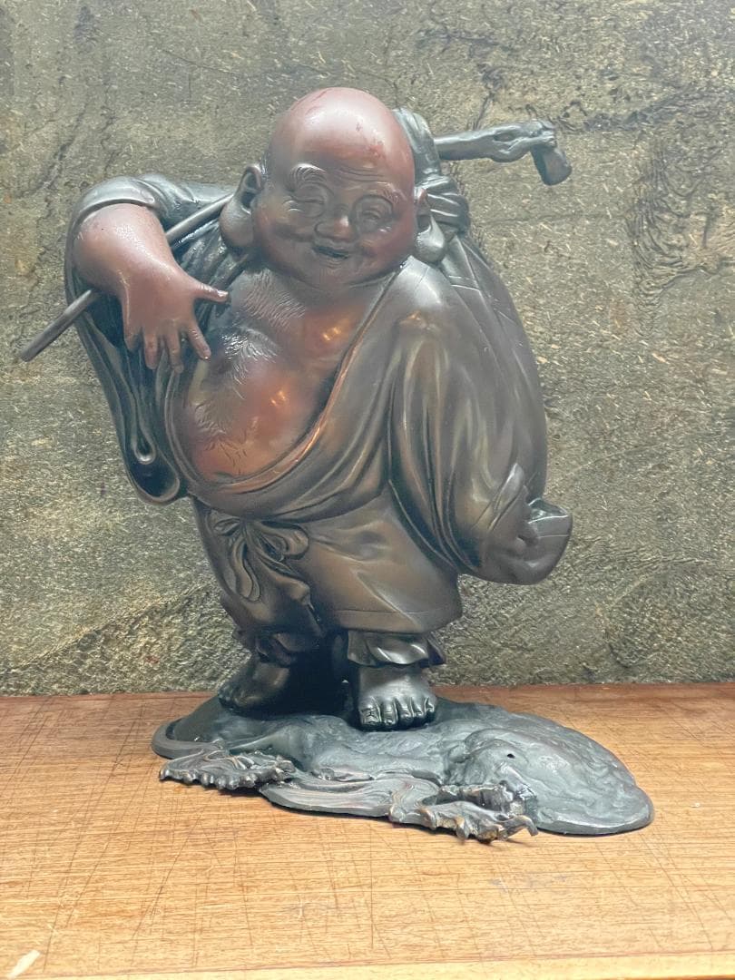 金工師 正之造 古銅 川渡 布袋 立像 七福神 仏像 巨大 縁起物 置物 彫刻