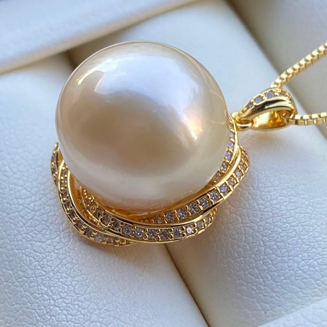 本真珠　南洋白蝶真珠ネックレストップ　15.3mmシャンパンゴールドPT753