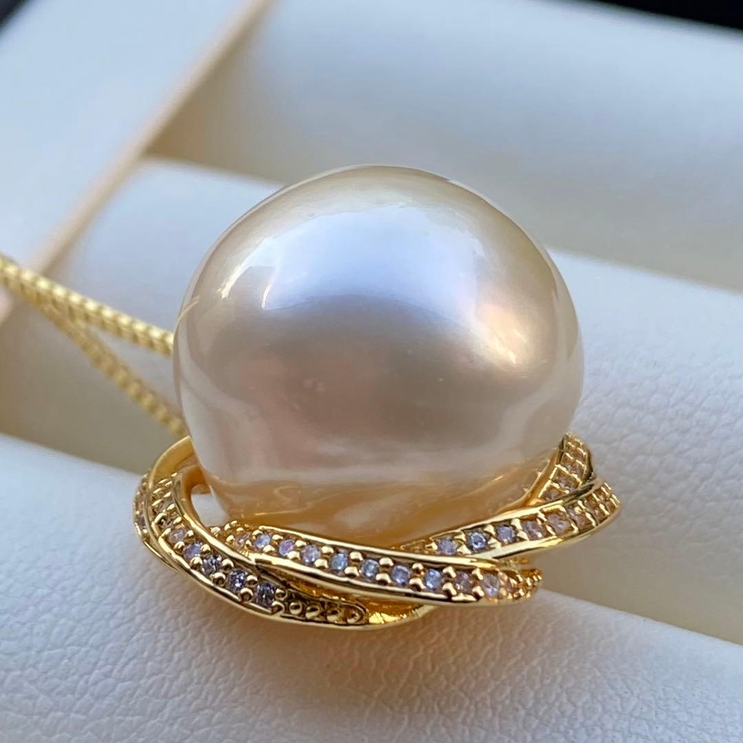 本真珠　南洋白蝶真珠ネックレストップ　15.3mmシャンパンゴールドPT753