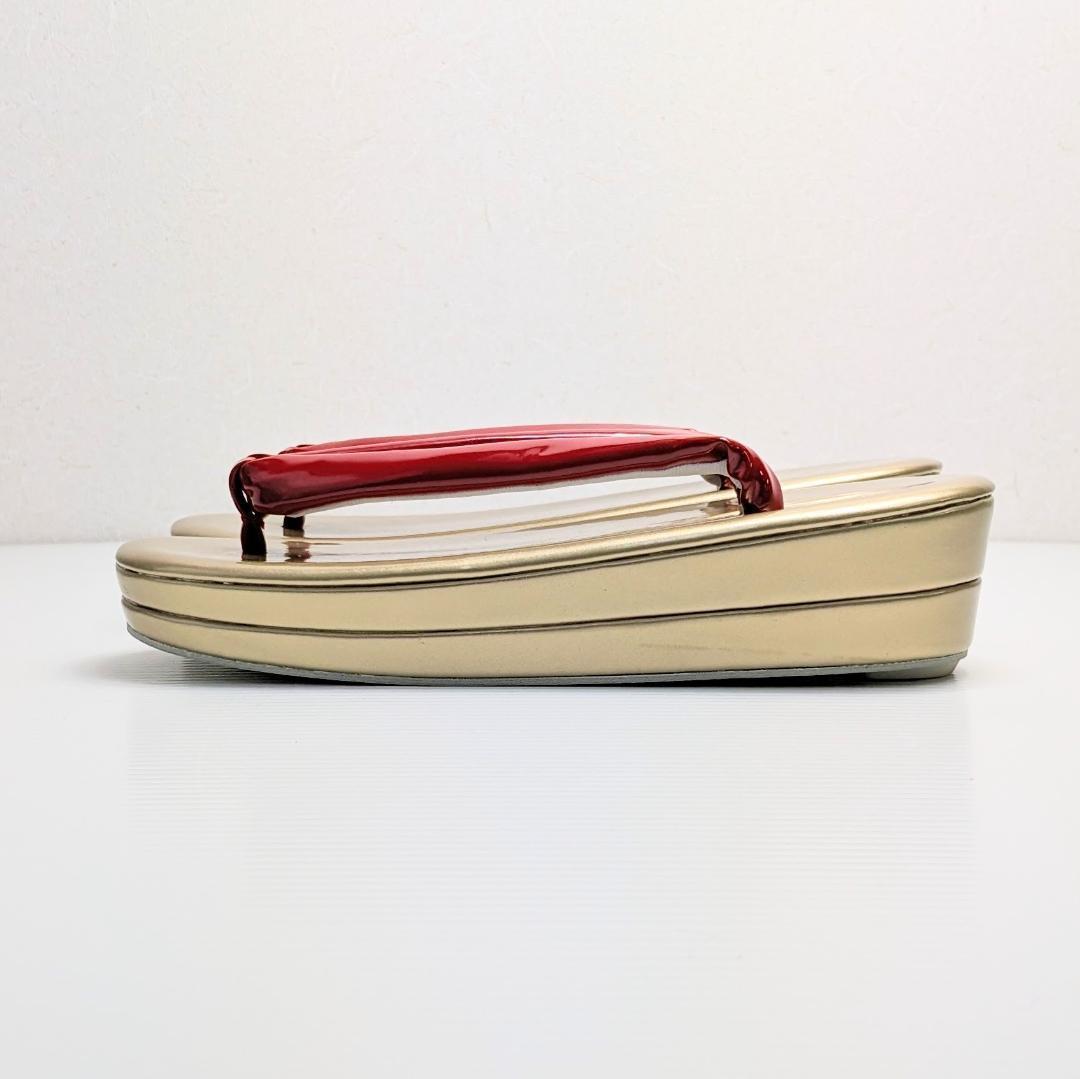 和装 草履バッグセット 振袖用 エナメル ゴールド 赤 フリーサイズ w18-1