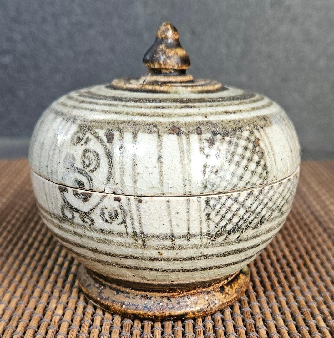 【名品❗】16世紀　タイ古陶磁器　スワンカローク窯　宋胡録　鉄絵　合子　蓋物