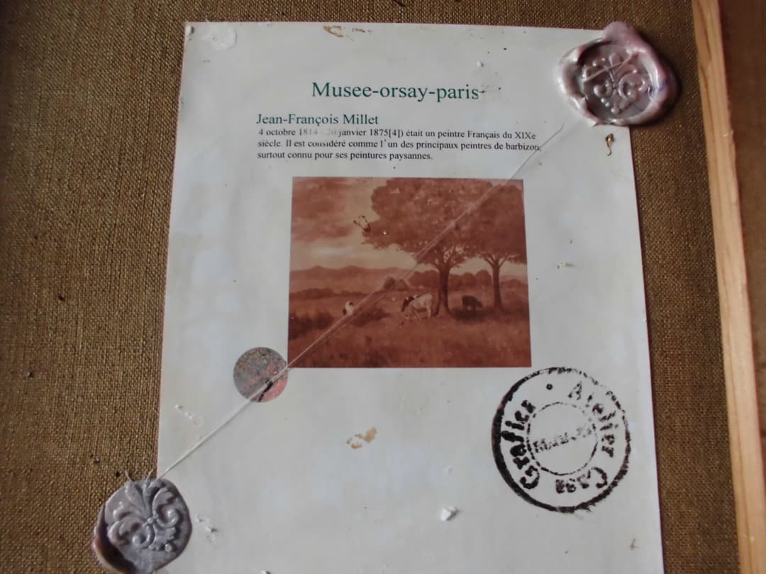 油彩画ミレー　仮題「牛のいる風景」F12サイズ　MUSEE ORSEYシール
