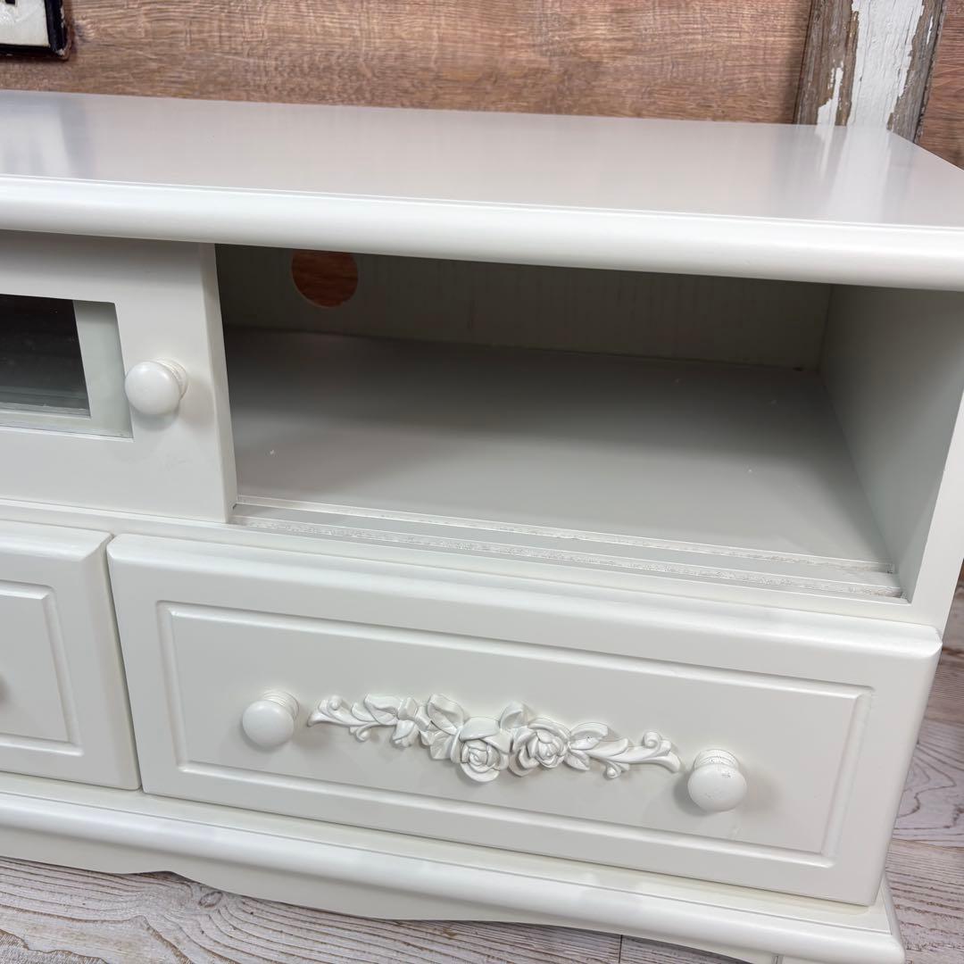 フレンチカントリー北欧調ホワイトガラステレビ台サイドボード飾り棚チェスト収納家具