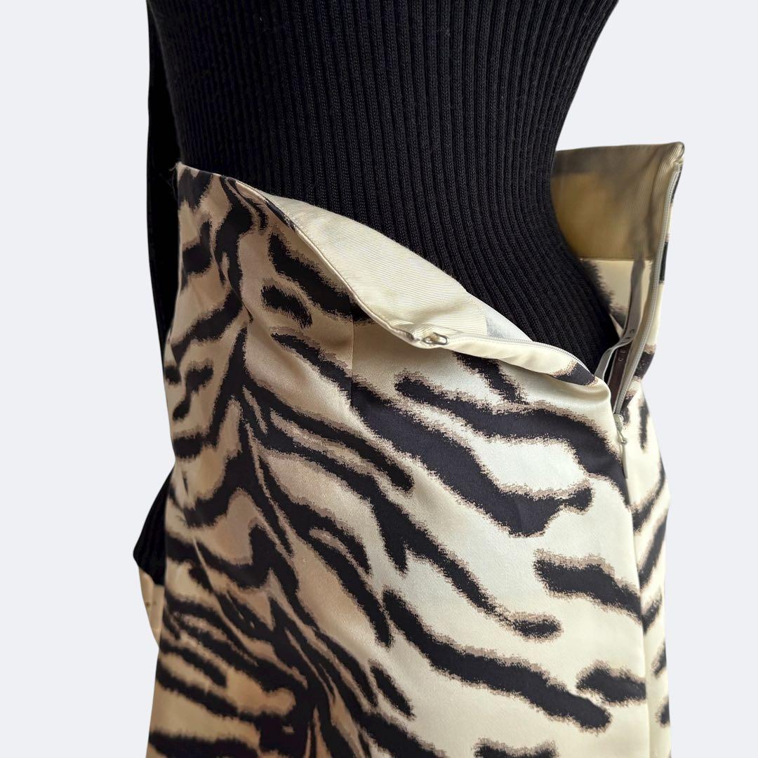 CELINE セリーヌ タイガープリント シルク混ミディスカート フランス製