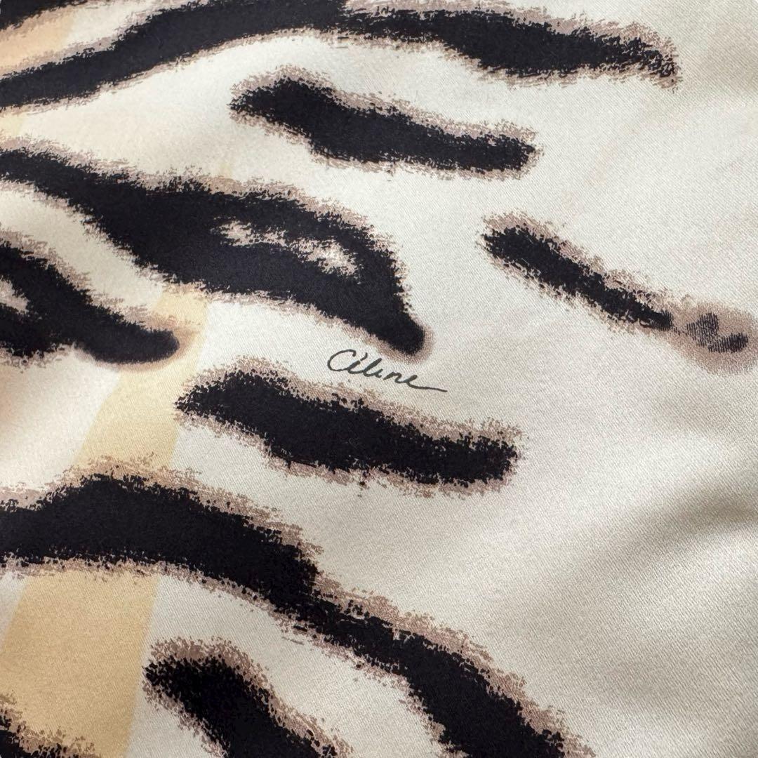 CELINE セリーヌ タイガープリント シルク混ミディスカート フランス製