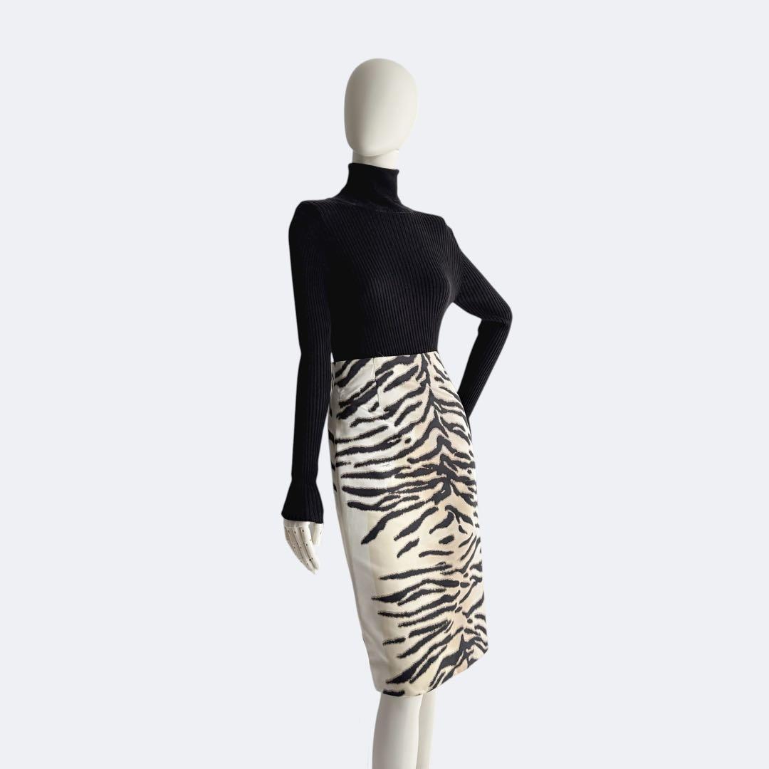 CELINE セリーヌ タイガープリント シルク混ミディスカート フランス製